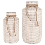 TERESA'S COLLECTIONS Vase for Flowers, Set of 2 Vintage Rustic Pottery Beige Ceramic Vases for Gifts, Large Decorative Farmhouse Vase for Home Decoration Living Room Bedroom, 19.5cm & 26cm