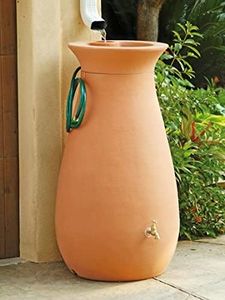 Gardener's Supply Company 65 Gallon Rainwater Collection Urn | Outdoor Rain Water Catcher | Eco Friendly Storage Barrel | Brass Spigot & Hose Included - Terra Cotta Color