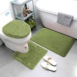 Luxury Home Linen 3 Piece Super Soft and Fluffy Microfiber Absorbent Solid Bathroom Rug Set with Rubber Backing Includes Non-Slip Bath Rug, Contour Mat, and Toilet Lid Cover (Sage Green)