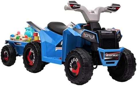Aosom 6V Kids ATV Quad, Battery Powered Electric Vehicle for Kids with Back Trailer, Wear-Resistant Wheels, for Boys and Girls - Blue