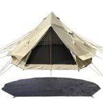 DANCHEL Outdoor Portable Bell Tent with Footprint Ground Tarp for 6-8 Person Camping, Waterproof Yurt Tents Camping for All Year Living 300D Oxford Large Hot Tent,16.4ft/5m