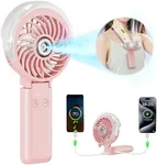 HandFan 5200mAh Portable Misting Fan with Charger, Rechargeable Handheld Personal Mister Fan, Battery Operated Spray Water Mist Fan, Mini Hand Fans for Women, Beach, Travel, Outdoors(Pink)