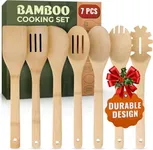 Wooden Utensil Set, Bamboo Wooden Cooking Utensils, Kitchen Gift Ideas – 7 PCs Easy to Clean Wooden Kitchen Utensil Set, Sturdy, Lightweight & Heat Resistant