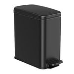 SONGMICS Bathroom Trash Can, 1.3 Gallon Small Trash Bin with Lid, Slim for Small Spaces, Stainless Steel Garbage Can, Soft Close, Black ULTB560B05