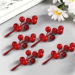 ascension Red Berry Fruit Bunch for Christmas Xmas Tree Decoration Wreath Making DIY Christmas Carft and Christmas Decoration Items Cherry Sticks Christmas Tree Decoration Ornaments(Pack of 5)