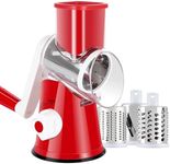 Ancevsk Rotary Cheese Grater Shredder, Speed Kitchen Manual Round Mandolin Slicer Safe Grinder with 3 Interchangeable Blades for Nuts, Carrot, Hashbrown, Garlic, Walnut, Potato, Chocolate (Red)