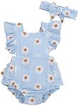 MA&BABY Baby Girls Sleeveless Cotton Floral Square Neck Leotard Romper 6-12 Months Blue