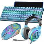 Bajeal Gaming 87 Key Cute Mechanical Keyboard and Mouse Headset Mousepad Combo 4-in-1 RGB Backlit Teclado & Wired RGB 8000 DPI Mice & USB 7.1 Surround Sound Headphone with Mic for PC Gamer(Blue)