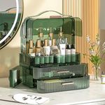 LINFIDITE Cosmetics Storage Box Transparent Lid Large Makeup Organizer Box Drawers Portable Handle Waterproof Dustproof Skincare Display Cases for Countertop, Bathroom, Dresser,Gift Clear Green