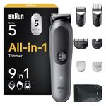 Braun All-in-One Series 5 Grooming Kit, 9in1, Ultra Sharp Blade, 120 Min, SkinGuard for Body, Precise & Efficient Trim, AquaGrip for Under Water Use, AIO5545, Grey
