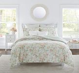 Laura Ashley Home - Queen Comforter Set, Reversible Cotton Bedding, Includes Matching Shams with Bonus Euro Shams & Throw Pillows (Madelynn Pastel Blue, Queen)