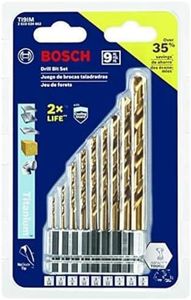 BOSCH TI9IM 9-Piece Assorted Set Titanium Nitride Coated Metal Drill Bits with Included Case Impact Tough with Impact-Rated Hex Shank Ideal for Heavy-Gauge Carbon Steels, Light Gauge Metal, Hardwood