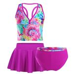 dPois Girls Summer Swimsuit Bather Swimming Costume Tankini Sets Tops with Bottoms Skirt Beach Swimwear Pink 5-6 Years