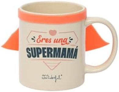 Mr. Wonderful - Taza con capa - Eres una supermamá - Regalo para mamá - Taza de Cerámica - Incluye un Textito para Rellenar