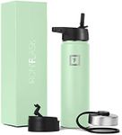 IRON °FLASK Camping & Hiking Hydration Flask with 3 Lids - Stainless Steel, Double Walled & Vacuum Insulated Water Bottle - Leak Proof & BPA Free (Mint, Straw - 22 oz)