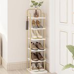 Hzuaneri Vertical Shoe Rack, 6 Tier Narrow Shoe Shelves, Wood Shoe Organizer for Closet, Entryway, Shoe Tower for Small Spaces, Free Standing, Adjustable, with 2 Hooks, White Gold SR04213A