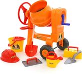 Polesie Polesie50649 Play Cement-Mixer with Bucketset Worker Construct, (Box) -Summer Toys-8-Pieces, Multi Colour