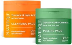 PLANTIFIQUE Kojic Acid and Turmeric Cleansing Pads 60 Pcs & Korean Glycolic Acid Pads with CICA, 60 Pcs
