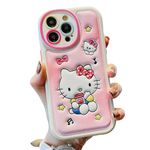 Uguzee Cartoon Case for iPhone 15 6.1",Cute Funny Kawaii Cat Kitty Phone Case,3D Cover Strap Soft TPU Leather Shockproof Protective for Kids Girls and Womens