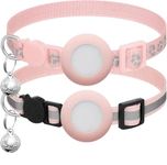 Cybersnc 2-Pack Breakaway Cat Collar with AirTag Holder & Bell - Reflective, Adjustable 7-12 Inch, Safety Buckle for Indoor/Outdoor Cats (Pink)