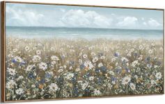 Oversized Wall Art for Living Room Extra Large Farmhouse Boho Framed Beach Coastal Vintage Ocean Floral Canvas Print Daisy Flowers Sea Wall Picture Neutral Nautical Artwork Bedroom Office Décor