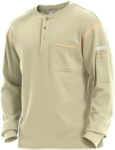 PTAHDUS FR Shirts for Men, 7.1oz CAT2/HRC2 Flame Resistant Shirts Long Sleeve, 100% Cotton FR Clothing for Men (7.1oz Orange/Khaki, Large)
