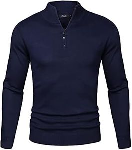 iClosam Jersey Hombre Cuello Cremallera Grueso Esencial Sudadera Sueter Pullover JerséIs Hombre Invierno(Azul Oscuro 1,M)