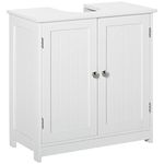 kleankin 60x60cm Under-Sink Storage Cabinet w/Adjustable Shelf Handles Drain Hole Bathroom Cabinet Space Saver Organizer White