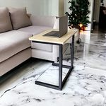 Tinymod Height Adjustable Sofa Side C Shape Table,Laptop Holder End Stand Desk,Laptop table for couch,C-Shaped Snack Table TV Tray Table (Ivory)