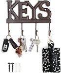 Comfify Key Holder for Wall - Cast Iron Decorative Farmhouse Rustic Wall Mount Key Organizer - 4 Key Hooks - Vintage Key Rack for Entryway with Screws and Anchors – 6x8” - Rust Brown