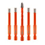 BGTEC Dry Diamond Drill Bits Set-4pcs 1/4" Tile Drill Bit with Quick Change Hex Shank and 1pc 1/4" Carbide Drill for Granite Marble Porcelain Ceramic