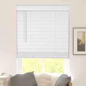 CALYX INTERIORS Faux Wood Blinds with Classic Valance, Cordless, 2" Slat, 22" W x 60" H, Room Darkening Shade for Windows and Doors, Pure White