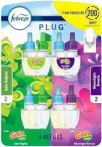Febreze Odor-Fighting Fade Defy PLUG Air Freshener,Gain Moonlight Breeze, Gain Original, 87 fl. oz. Oil Refills, 4 Refills (2 of Each)