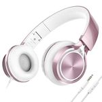 Ailihen MS300 Wired Headphones with Microphone for Chromebook Laptop Computer Smartphone, 3.5mm Jack Foldable Lightweight Headset for School Girls Boys Teenager Online Classroom (Rose Gold)