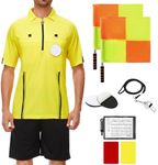 Soccer Referee Kit Pro Soccer Referee Shirt Jersey,Ref Costume Shorts,Coach Whistle,Referee Flags and Cards Sport Accessory for Adult Teenager Yellow XL