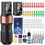 POSEIDON Cordless Rotary Tattoo Machine Kit with 20 Tattoo Cartridge Needles, Ink Set & 2 Rechargeable Batteries | Professional Portable Tattoo Gun for Beginners | Complete Starter Supplies