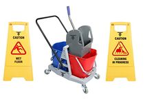 TARGET HYGIENE Double Bucket Mop Wringer Trolley Free with Caution Sign Board Combo Wet Floor & Cleaning in Progress - 40 LTR