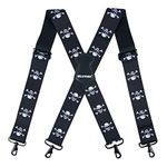 MELOTOUGH 2 Inch Wide Suspenders Fully Elastic X Back Suspenders for Men Adjustable Heavy Duty Mens Suspender with Swivel Hooks (Skull)