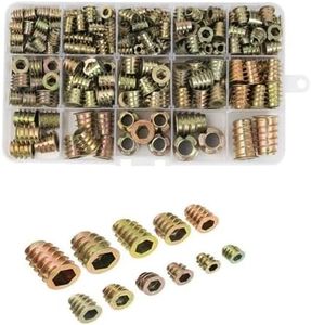 SNOKAY 230Pcs 11 Size M4/M5/M6/M8/M10 Metric Threaded Inserts Nuts Assortment Tool Kit Zinc Alloy Furniture Bolt Fastener Connector Hex Socket Screw Inserts for Wood Furniture Assortment