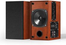 Elimavi 30W X 2 Powered Bookshelf Speakers - 3.5-RCA Input for Turntable, TV, PC, Record Player Speakers with 4 Inch Woofer & Wall Mounted, Brown