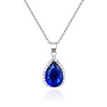 Linawe Sapphire Crystal Navy Blue Imitation Diamond Pendant Silver Necklace for Women Trendy, Cubic Zirconia Rhinestone Moonstone Moissanite Boho Wedding Jewellery Set