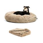 Best Friends by Sheri Bundle Savings - The Original Calming Shag Donut Cuddler Dog Bed in Large 36"" x 36"" and Pet Throw Blanket in 40"" x 50"", Taupe., large bed + blanket (BND-DBT-SHG-TAU-36MD)