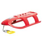 Long 2 person BULLET kid sledge with metal runners and rope, light red