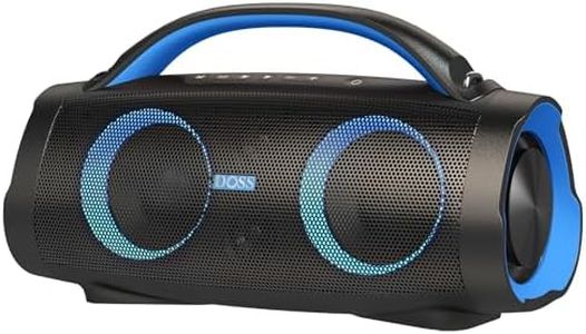 DOSS Extreme Boom Pro Loud Bluetooth Speaker with 100W Stereo Sound, Extra Bass, 20H Playtime, Party-Sync Led Lights, Built-in Power Bank, IPX6 Waterproof Outdoor Speaker for Camping, Travel-Blue