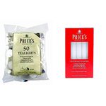 Prices Patent Candles White Tealights Bag, Pack of 50, Wax, l x 3.8cm w x 1.8cm h & Price's - Household Candles - Pack of 5 - Unscented - 5 Hour Burn Time - Premium White Wax