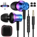 3.5mm Jack Earbuds Magnetic Wired Earphone for Samsung Galaxy A24 A15 A14 A1 S10e S10 in-Ear Headphone Noise Canceling HiFi Bass Stereo Corded Headset for Motorola Moto G Pure Play Purple Blue