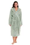 Daisy Dreamer Womens Snuggle Fleece Dressing Gown Robes Extra Long Super Soft Cuddly Velvet Touch Plush Bathrobe Gowns for Ladies, SAGE GREEN MEDIUM 12-14