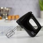 Quest Hand Mixers with Storage Case/Handheld Electric Whisk/Includes Flat Beaters, Dough Hooks & Whisk / 6 Speed Control/Easy One Button Release (Black)