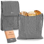 Li'l Things Eco-friendly Reusable Beeswax Bread bags | Set of 2 Sizes (13'x13') & (15’x9’) | 6 Different Themes | Perfect Bag for Home-Baked | Store-Bought Bread | Sourdough & Homemade bread storage | No Plastic | Stripey Black