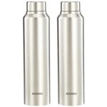 Amazon Brand - Solimo Stainless Steel Water Bottle (Pack of 2) | BIS-Approved | 900ml (Silver Steel Finish)